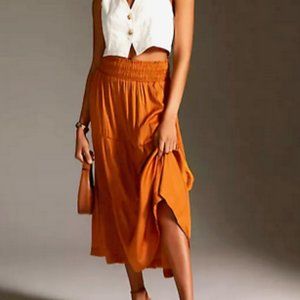Anthropologie L NWT The Somerset Maxi Skirt Tiered Honey Tan Large New